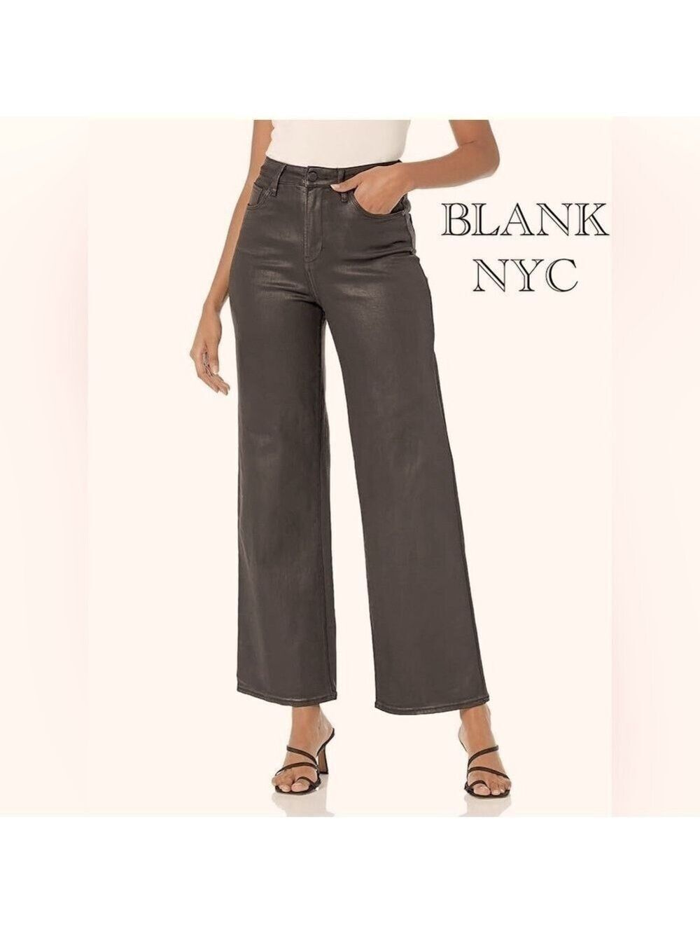 🔥NEW BLANKNYC Whimsigoth High Waist Faux Leather Wide Leg Pants Green size 25